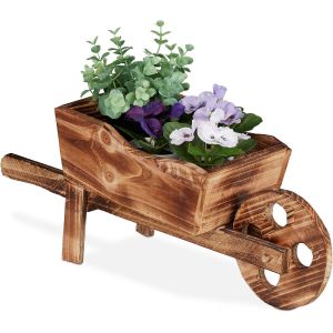 ASFASFq-Brouette pour Plantes, Bois brûlé, Jardin décoration, Design Vintage, HxlxP 19 x 47 x 15cm,Nature - Neuf