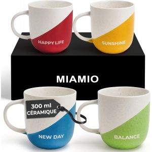 Set De 4 Tasses À Café De 300 Ml/Tasses À Café Inspirantes Avec Des Dictons/Cadeaux Pour Femme,Mari,Femmes,Hommes,Famille,Amis/Lavable Au Four À Micro-Ondes Et (Vie Heureuse) - Neuf