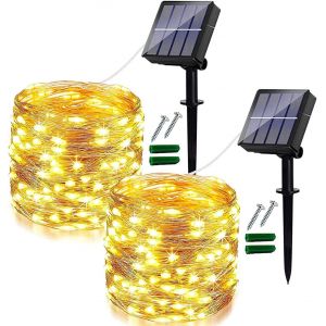 Jgd-Lot De 2 Guirlandes Lumineuses Solaires D'ext&eacute;rieur, 8 Motifs De 12 M, 120 Led, D&eacute;coration &Eacute;tanche Ip65, Pour &Eacute;clairage D&eacute;coratif De Balcon, Jardin, F&ecirc;te, Camping (Blanc Chaud) - Neuf