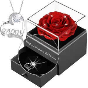 Mother's Day Gifts,Mother's Day Gifts,Eternal Rose Mother's Day,""Best Mom In The World"" In Italian, Flower Eternal With Jewelry,Mum Birthday Gifts,Grandmother Gifts,Red + Crystal - Neuf
