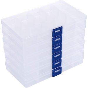 Lot de 6 boîtes de rangement en plastique transparent avec compartiments réglables pour boucles d'oreilles, colliers et pilules - Neuf