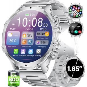 Montre Connect&eacute;e Homme Avec Led Lampe/800Mah Batterie/1,85'' Hd Grand &Eacute;cran Smartwatch Homme Avec 100+ Modes Sportifs,24/7 Fr&eacute;quence Cardiaque/P&eacute;dom&egrave;tre Ip68 &Eacute;tanche Pour Android Ios - Neuf