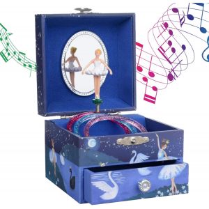 Eryi-- Boîte À Bijoux Musicale, Ballerine À Paillettes Bleu Marine, Avec Tiroir De Rangement - Mélodie Le Lac Des Cygnes - Neuf