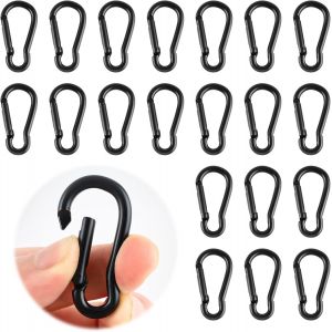 Checarzhn--No1-20 Pièces Petit Mousqueton Porte Clé Verrouillable En Aluminium - Mini Mousquetons Robustes À Ressort Pour L'extérieur, Camping, Voyage, Randonnée (Noir) - Neuf