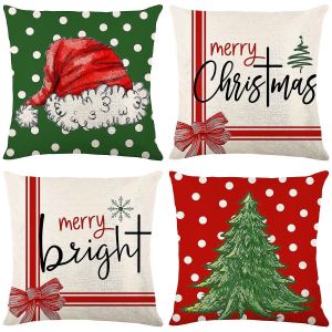 Ensemble de 4pcs taies d'oreiller de Noël 18x18inch,décorations de Noël décoratifs vacances d'hiver - Neuf