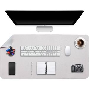 Tapis De Souris Grand, Sous Main Bureau Xxl, Mouse Pad Mat Prolongé, Tapis De Portable, Tableau D'Écriture, Buvard De Bureau, Double Face Usage En Cuir Pu Étanche 90 X 43Cm(Gris Clair/Argent) - Neuf