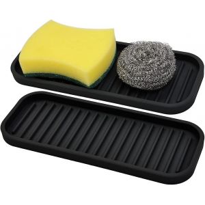 Plateau &agrave; &eacute;ponge, plateau de rangement pour &eacute;vier de cuisine, distributeur de savon, porte-cuill&egrave;re de lavage, lot de 2 accessoires de vaisselle (noir) - Neuf