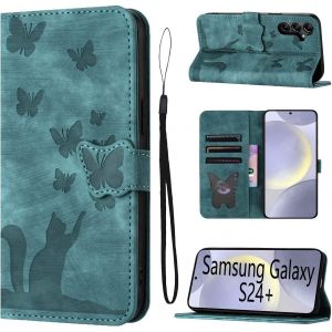 Kal-Housse Protection Pour Samsung Galaxy S24 Plus/Samsung Galaxy S24+ 5g Mat&eacute;riau En Cuir Pu Coque Samsung S24 Plus Avec Fentes Pour Cartes Coque Samsung Galaxy S24 Plus Vert - Neuf