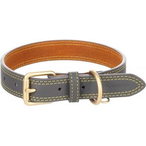 Eryi-Collier Pour Chien Virginia Gris M/L 38-48cm 25mm - Avec Un Anneau Pour Étiquette D'identification - Cousu Pour Une Plus Grande Résistance - Neuf