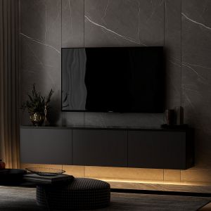 Meuble TV en bois "Neon" - 160 x 32 x 35 cm - Anthracite - Neuf
