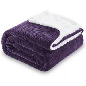 Ulteronixshop-Couverture polaire gaufr&eacute;e Sherpa douce, moelleuse et l&eacute;g&egrave;re r&eacute;versible en peluche, 150 x 200 cm, violet fonc&eacute; - Neuf