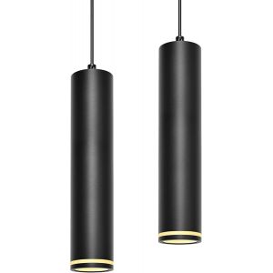 Kal-Suspension Luminaire Noir 30cm, Lustre Led Cylindre Simple Moderne, Câble Réglable, Luminaire Plafonnier Avec Douille Gu10 Pour Cuisine Salon Chambre Restaurant Bar (Sans Ampoule), 2 Pack - Neuf