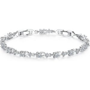 Luxury Thin Tennis Bracelet For Women, White Gold Plated And Rose Gold Plated With 7 Styles Sparkling Zirconia To Choose From For European Style Bracelets - Neuf