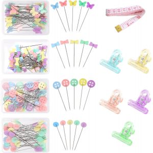 261pcs Broches À Coudre Set De Broches Droites,Y Compris Broches De Couture À Tête Plate Avec Fleur,Papillon,Papillon Et Bouton,Clips À Coudre - Neuf