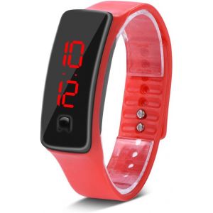 Montre-Bracelet De Sport,Bracelet En Silicone Led Affichage Électronique Band Sport Hommes Et Femmes Montre-Bracelet Avec Cadran 12 Heures Pour La Course À Pied En Extérieur Et En(Rouge) - Neuf