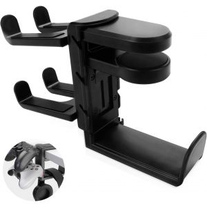 LORANKA-support Casque Bureau pivotant 360&deg;, Contr&ocirc;leur avec Poign&eacute;e et C&acirc;ble Crochet, Peu Encombrant - Support Casque Noir - Neuf