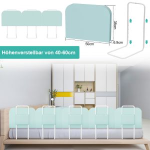 Barri&egrave;re De Lit R&eacute;glable En Hauteur Anti-Chute Tube En Acier R&eacute;glable De 40 &Agrave; 60 Cm Pour Lit D'enfant Lit De Parent 3x50cm Vert - Neuf