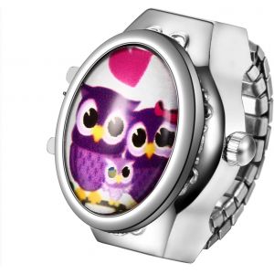Eryi-Ewelrywe Bague Montre Femme Homme: Montre Bague Doigt Extensible Elastique Acier Inoxydable Analogique Quartz Etanche 1atm Cadran Rond Avec Hibou - Cadeau Femme Homme Anniversaire - Neuf