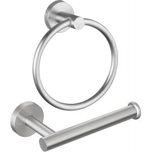 Anneau Porte-Serviettes et Porte-Papier Toilette,Ensemble de 2 pièces de matériel de Salle de Bain,en Acier Inoxydable,Porte-Serviettes et Porte-Papier Toilette,Accessoires de Salle de Bain Argent - Neuf
