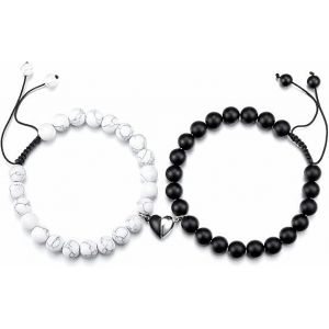 Lot De 2 Bracelets De Gu&eacute;rison Pour Couple, Cristal, Agate Noire, Turquoise Blanche - Neuf
