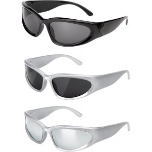 Kathlelxh-Lunettes De Soleil Vintage Lunettes De Ovales Y2k Enveloppant Mode Sport Lunettes Futuriste De Mode Pour Hommes Femmes 3 Pack[H53] - Neuf