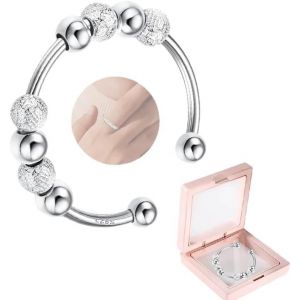 Kahfl-Anti Stress Femme En Argent Avec Perles S925 Avec Perles Argent Dépoli Bague Soulagement De L'anxiété Bijou Pour Femme Anneau D'anxiété Anneau D'émotion Pour Doigt Soulagement De La Tension - Neuf