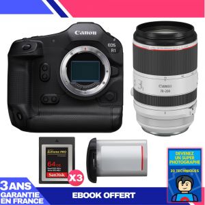 Boitier Canon EOS R1 + RF 70-200mm f/2.8 L IS USM + 3 SanDisk 64GB Extreme PRO CFexpress Type B + Canon LP-E19 + Ebook 'Devenez Un Super Photographe - Neuf