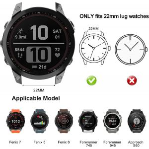 22 mm Sport Bracelet pour Fenix 7, Bracelet de Montre 22mm Bande Remplacement en Silicone Compatible avec Fenix 7/Fenix 5 Plus/Fenix 5/Fenix 6/Fenix 6 Pro/Forerunner 935/945/Approach S60/Epix - Neuf