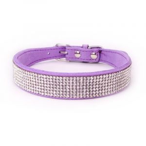 Strass Collier De Chien, Mignon Éblouissante En Daim Souple En Cuir Pour Chien Chat Collier De Strass En Cristal De Diamant De Chien De Chiot Collier (Violet, Xs) - Neuf
