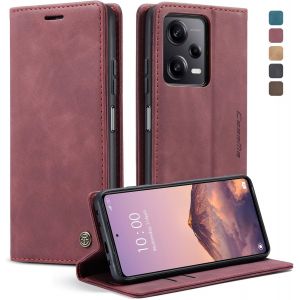 Xiaomi Note 12 Pro+ 5G/Note 12 Pro Plus 5G Premium Pu Leather Case Cover Card Slots Wallet Pouch With Stand Function Flip Cover For Note 12 Pro Plus 5G  Wine Red - Neuf