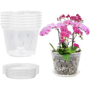 Lbgwp60-Lot De 5 Pots À Orchidées Transparents De 14 Cm En Plastique Avec Trous Et Soucoupes, Pots De Pépinière Pour Plantes Et Rempotage, Maison, Bureau - Neuf