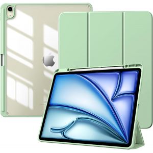 Coque Pour Nouvel Ipad Air 13 Pouces (M3/M2-2025/2024) Avec Porte-Stylet, Étui Fine Mise En Sommeil/Réveil Auto, Housse Arrière Transparente Avec Support Pour Ipad Air 13, Vert - Neuf