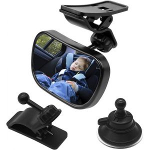 Baby Rear View Mirror + 2 Holders, Baby Watch Mirror, Car Mirror, Baby Safety Mirror, Shatterproof Car Mirror, Safety Mirror, 360&deg; Rotation - Neuf