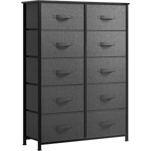 SUBZONAL-Commode, 10 Tiroirs en Tissu Commode Chambre Meuble de Rangement,Tour en Tissu,Cadre Acier Robuste,pour Chambre &agrave; Coucher, Salon,Gris fonc&eacute; - Neuf