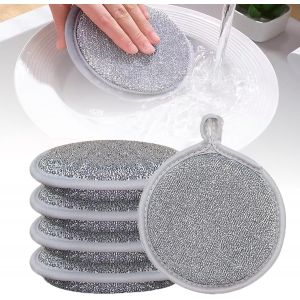 KGABERY-5Pcs Chiffons À Vaisselle En Fil De Fer,Chiffons De Nettoyage À Récurer Humides,Éponges À Vaisselle Multi-Usages En Fil De Fer,Pour Cuisine,Vaisselle,Évier - Neuf