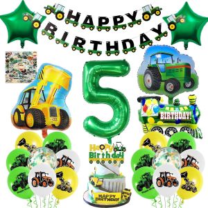 ChicSlick-Ballon Décoratif Pour Anniversaire De 5 Ans - Motif Tracteur - Guirlande Happy Birthday - Bannière - Ballons En Aluminium - Autocollants Et Décoration De Gâteau - Vert - Pour Garço[X1945] - Neuf