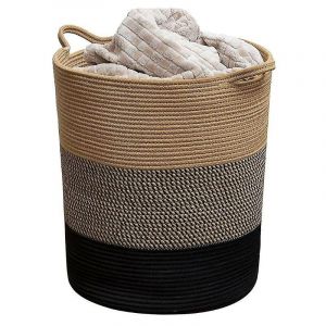 Panier à linge Panier de rangement tissé Panier de rangement pour vêtements en corde de coton Panier à linge sale transfrontalier Panier à linge sale (Jaune + Fleur Noir + - Neuf