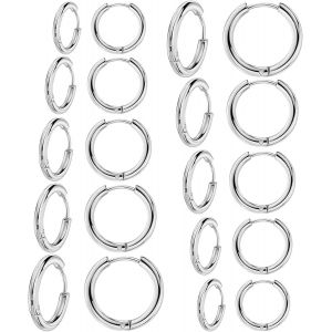 Kal-Ensemble De 10 Paires De Boucles D'oreilles Rondes Pour Femmes Hommes Filles Boucle D'oreille En Cartilage Légère En Acier Inoxydable À Cliquet Sans Fin Hypoallergénique 10-18mm - Neuf