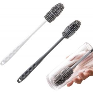 Chenquansarl-2 Pièces Goupillon Biberon Avec Long Manche, Goupillon Silicone, S De Nettoyage Granuleuses À Long Diamètre Pour Bouteilles À Long Diamètre, Bouteilles En Verre À Goulot Étroit - Neuf