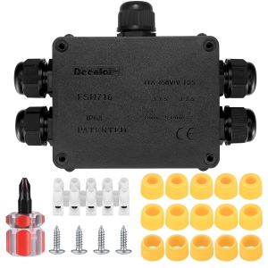 Boîte de Jonction Étanche IP68, 5 Voies Boîte de Dérivation Extérieur, Boitier de Raccordement Connecteur Prises Étanche Ø4mm-8mm Ø9mm-12mm Câble pour Extérieur Jardin - 5 Voies - Neuf