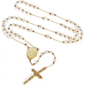 Tianyi-Collier Chapelet Catholique En Acier Inoxydable Pour Femme Homme, Chaîne De Rosaire 66cm Avec Médaille De Vierge Marie Et Pendentif Crucifix, Cadeau Bijou Pour Communion Et Baptême - Neuf
