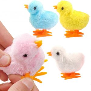 Lot de 4 poussins à remonter, peluche, figurine de poussin, jouet mécanique pour enfants, petits cadeaux pour panier de Pâques (couleur aléatoire) - Neuf