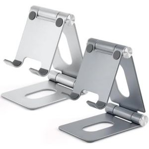 KAL-Support T&eacute;l&eacute;phone, Support De Portable Bureau, Multi-Angles R&eacute;glable En Alliage D'Aluminium, Avec Iphone 15/14/13/12, Huawei, Samsung, Ipad Mini, Tous Les Portables, Gris + Argent - Neuf