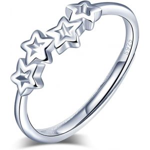 Bague Femme Fille En Argent 925,Bague Ouverte Étoile De Noël,Taille Ajustable,Cadeau De Noël Anniversaire,Taille Appropriée: 49-57.[Y954] - Neuf
