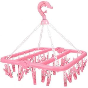 Cintre de sous-vêtements avec 32 clips Porte-vêtements suspendu Pelle à linge en plastique pliable Cintre de séchage goutte à goutte - Neuf