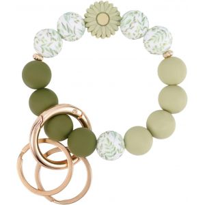 Kal-Porte-Cl&eacute;s Poignet Marguerite, Porte-Cl&eacute;s En Perles De Silicone Avec Anneau Et Joli Bracelet De Voiture Pour Femme - Neuf