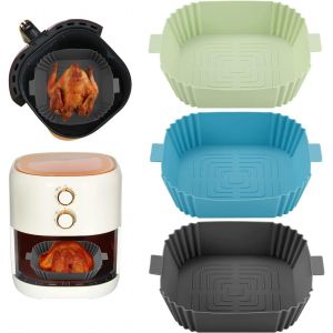 Air Fryer Silicone Panier En Silicone Accessoires De Friteuse Replacement For Paper Liners Air Fryer Pot Pour Airfryer Micro-Ondes Le Moule G&acirc;teau (19.5x16.5cm) 3 Pi&egrave;ces - Neuf