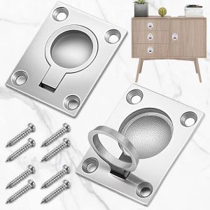 Pi&egrave;ces Poign&eacute;e de trappe encastr&eacute;e en acier inoxydable marin, poign&eacute;e marine en acier inoxydable avec 8 vis, poign&eacute;e d'armoire de casier Poign&eacute;es de trappe encastr&eacute;es ( - Neuf