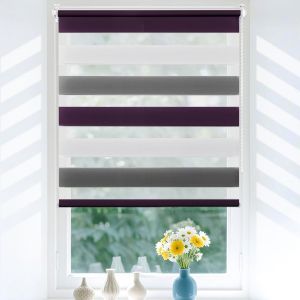 Store Enrouleur Jour Nuit Sans Per&ccedil;age, Installation Facile Pour Fen&ecirc;tre Porte, Intimit&eacute; Pour Salon Chambre Bureau, 50l X 120l Cm, Blanc-Anthracite-Aubergine - Neuf