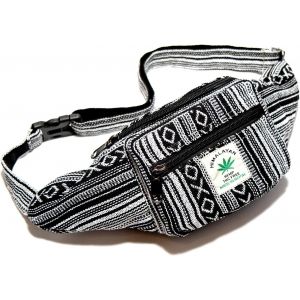 SJZG-Sac Banane Himalayan Hemp, Chaque Sac Banane Est Unique Avec Style, Sac Banane Durable En Chanvre, Fabriqu&eacute; &Agrave; La Main Au N&eacute;pal, Noir/Blanc., S, Sac Banane - Neuf